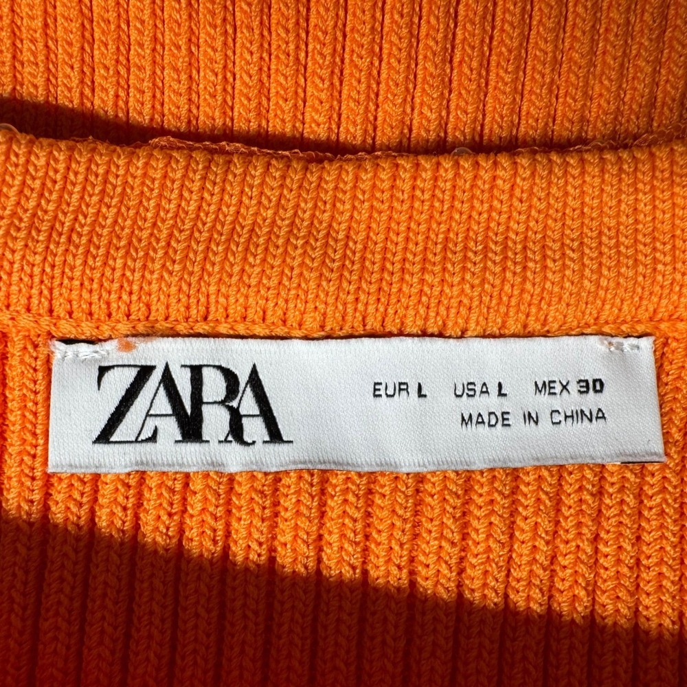 Zara Large Mini Dress Ribbed Bodycon‎ Orange Embellished Low Back Party Cocktail - Picture 6 of 9